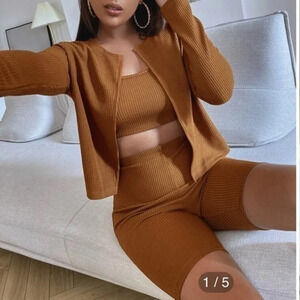 2 Piece Knit Set - Highrise Biker Shirts & Cardigan